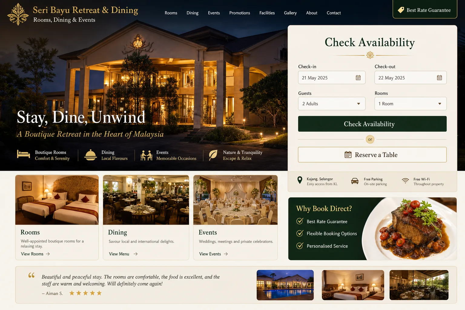 Hospitality website redesigned from a cluttered hotel page into a clear room and dining reservation journey