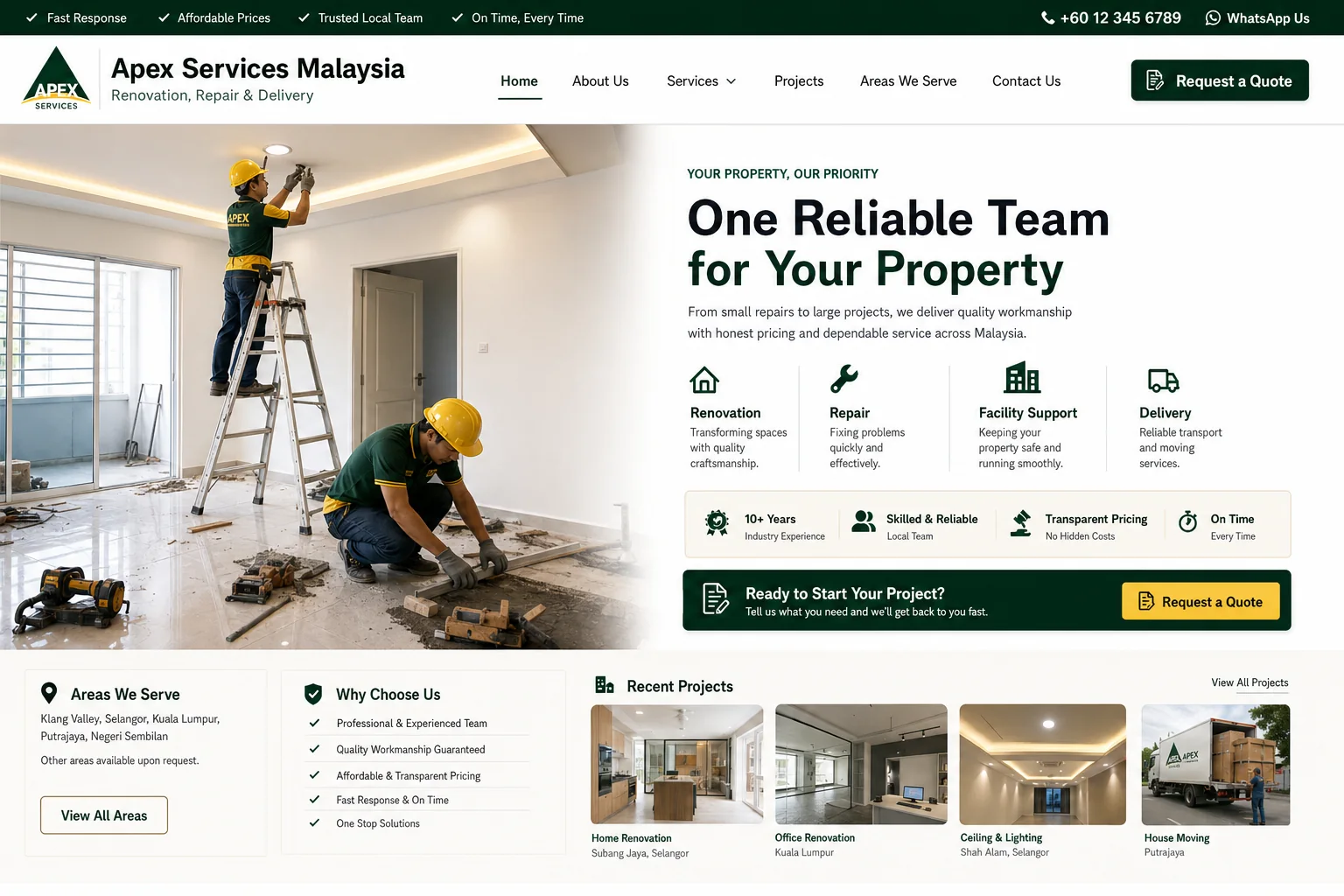 Service business homepage redesigned from a crowded outdated layout into a clear quotation journey
