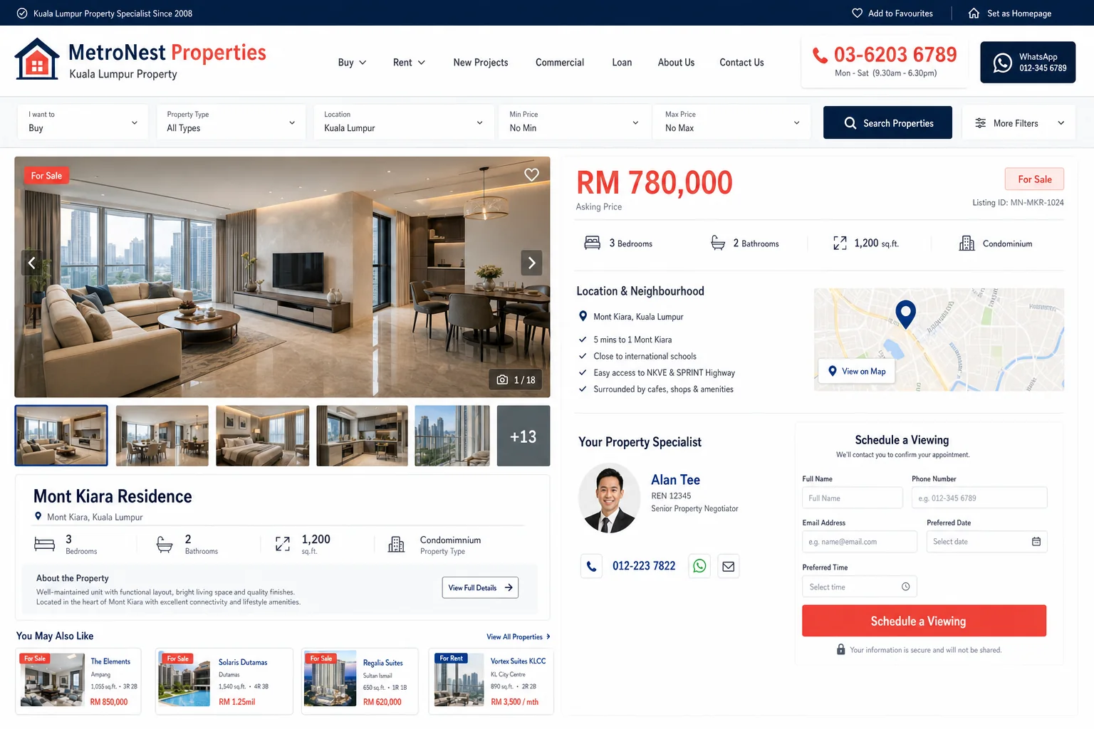 Property website redesigned from crowded listings into a clear viewing enquiry journey